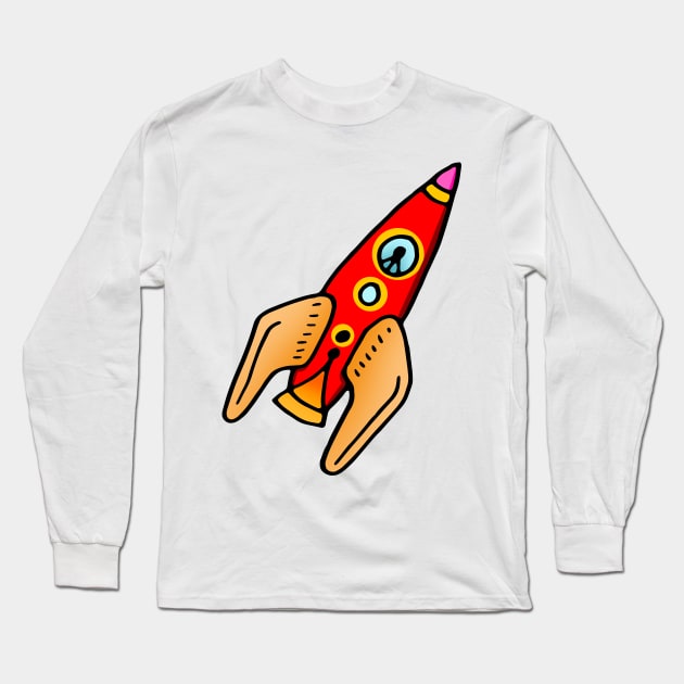 Spaceship Doodle Long Sleeve T-Shirt by VANDERVISUALS